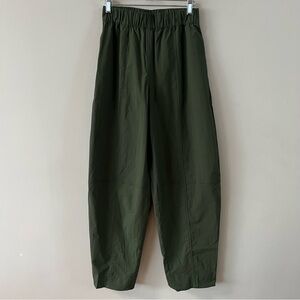 Ganni Cotton Crepe Elasticated curve pants Ladies size EU 34 US 2 XS Kombu Green